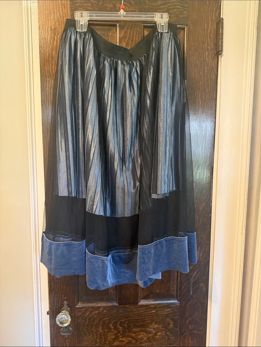 Lane Bryant Blue and Black Layered Midi Skirt with Velvet Hem